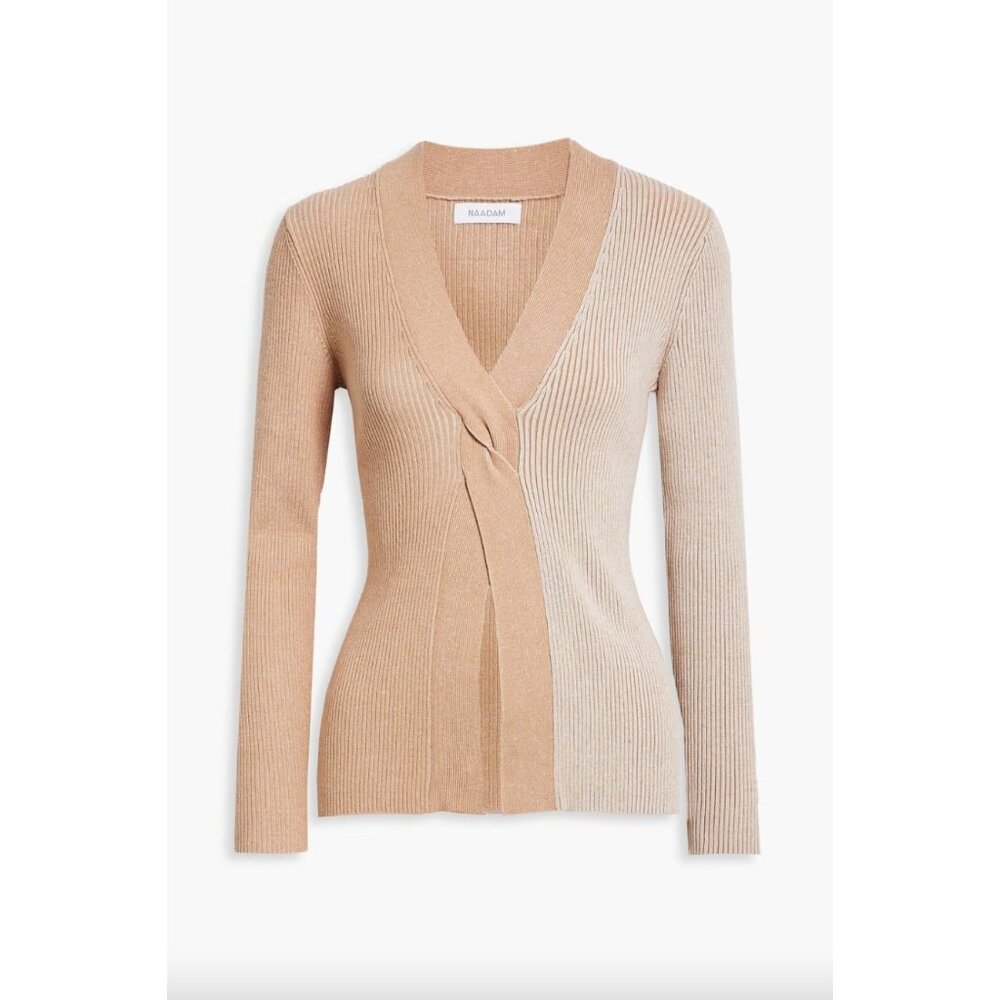 Naadam Ribbed Twist Front Sweater In Oatmeal Combo In Multi Sz M - Picture 2 of 10